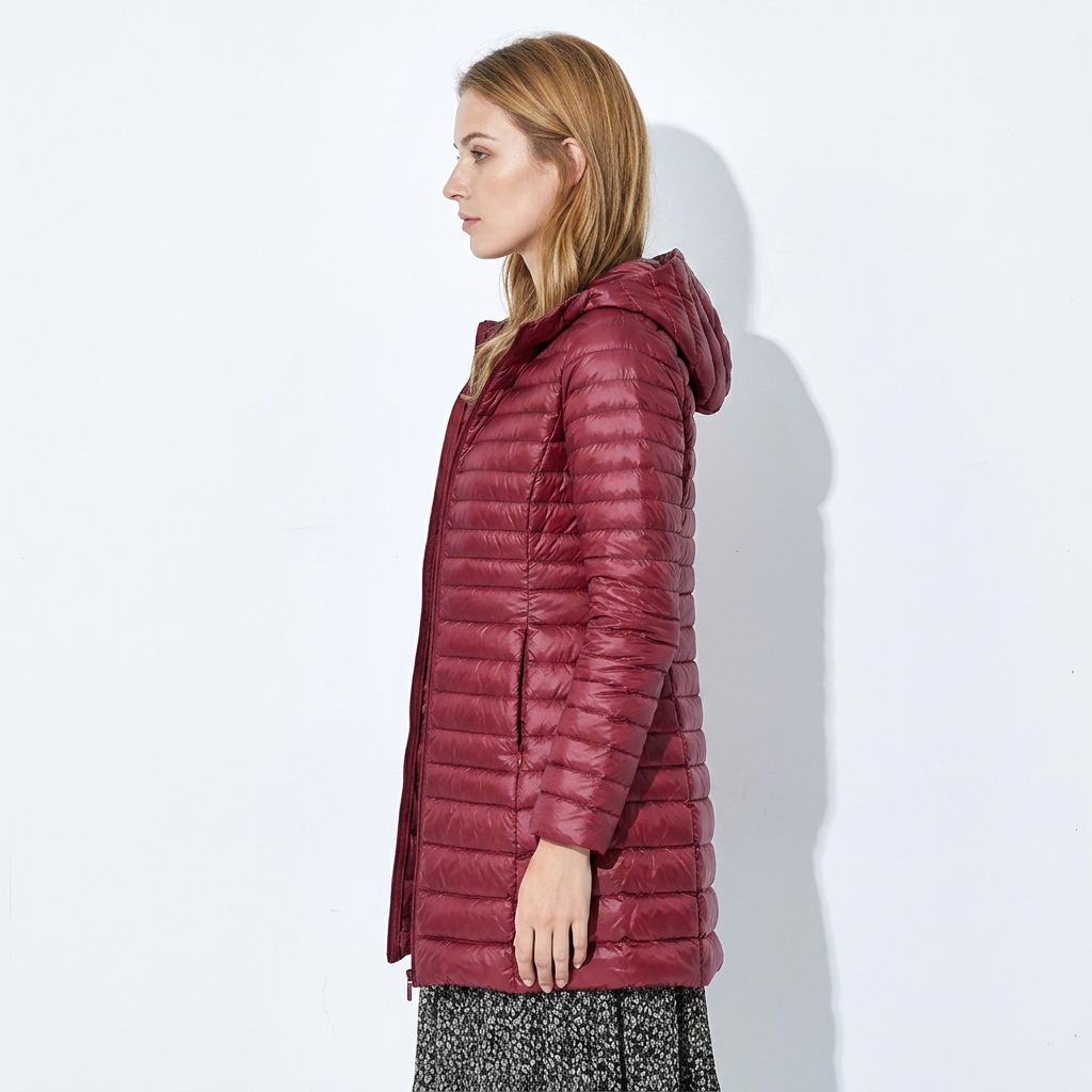 Women's Puffer Jacket Long Hooded Zip Up | Winter