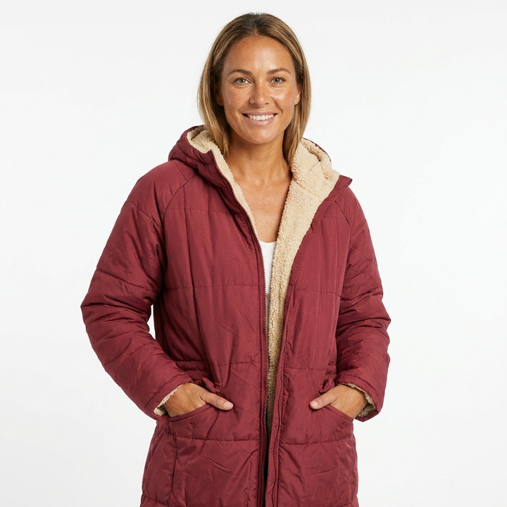 Women's Puffer Jacket Long with Hooded Collar & Lined | Zip Up