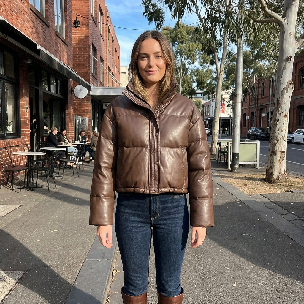 Women's Puffer Jacket Stand Collar | Cropped