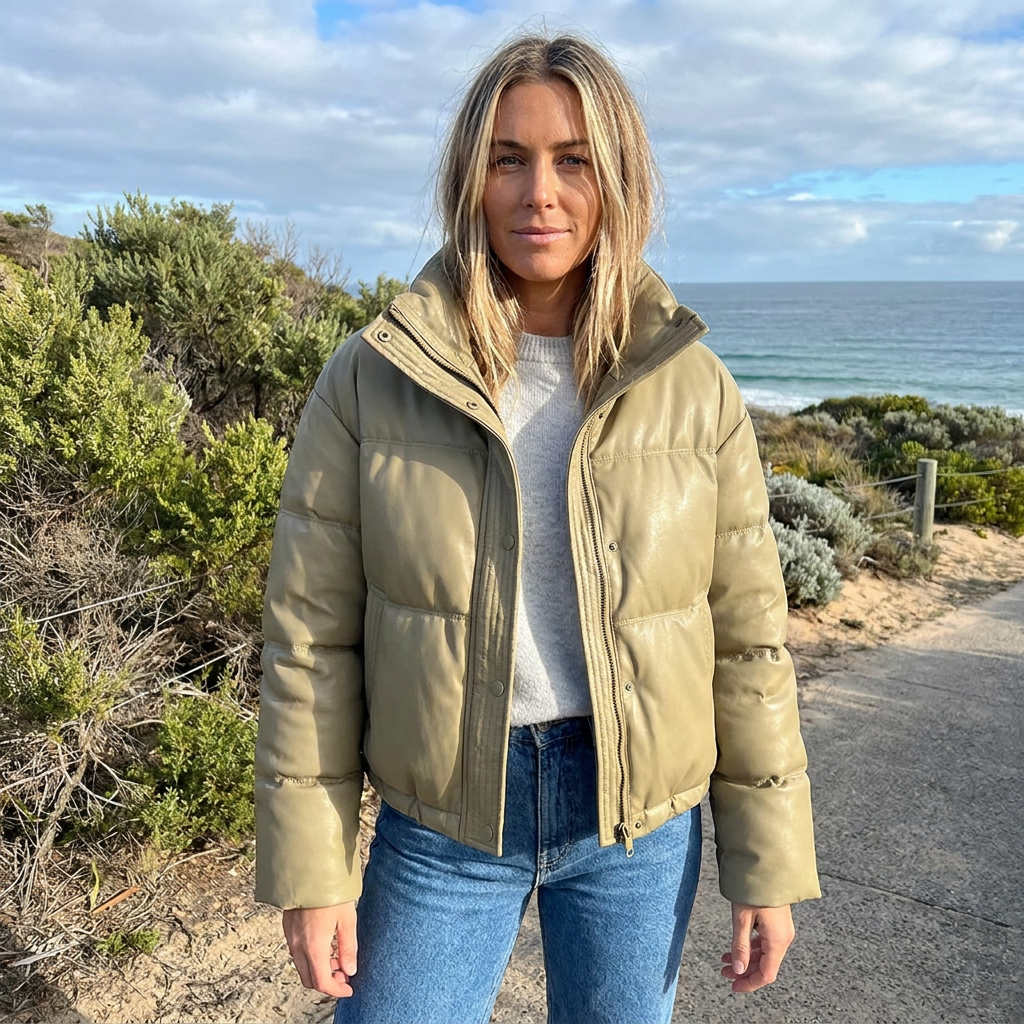 Women's Puffer Jacket Stand Collar | Cropped