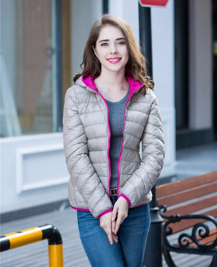 Women's Puffer Jacket with Hood | Reversible