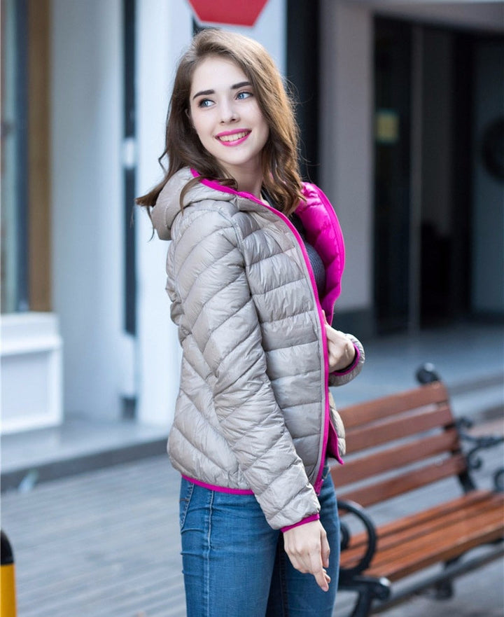 Women's Puffer Jacket with Hood | Reversible