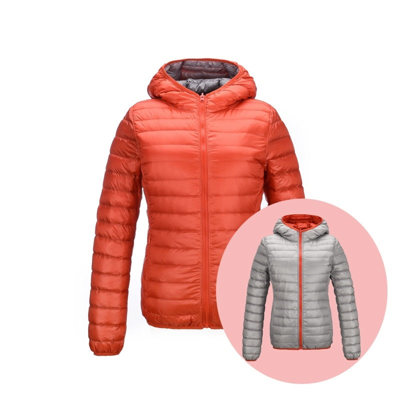 Women's Puffer Jacket with Hood | Reversible