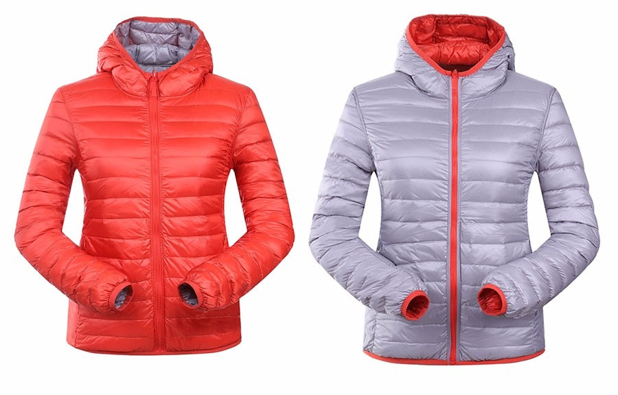 Women's Puffer Jacket with Hood | Reversible