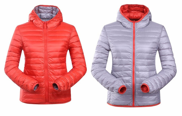 Women's Puffer Jacket with Hood | Reversible