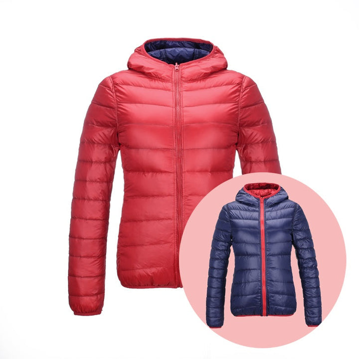 Women's Puffer Jacket with Hood | Reversible
