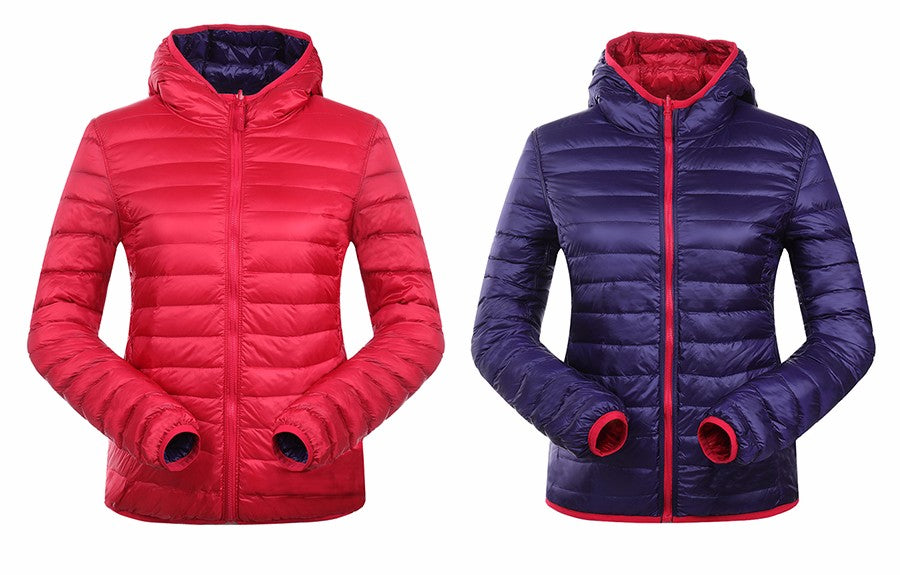 Women's Puffer Jacket with Hood | Reversible