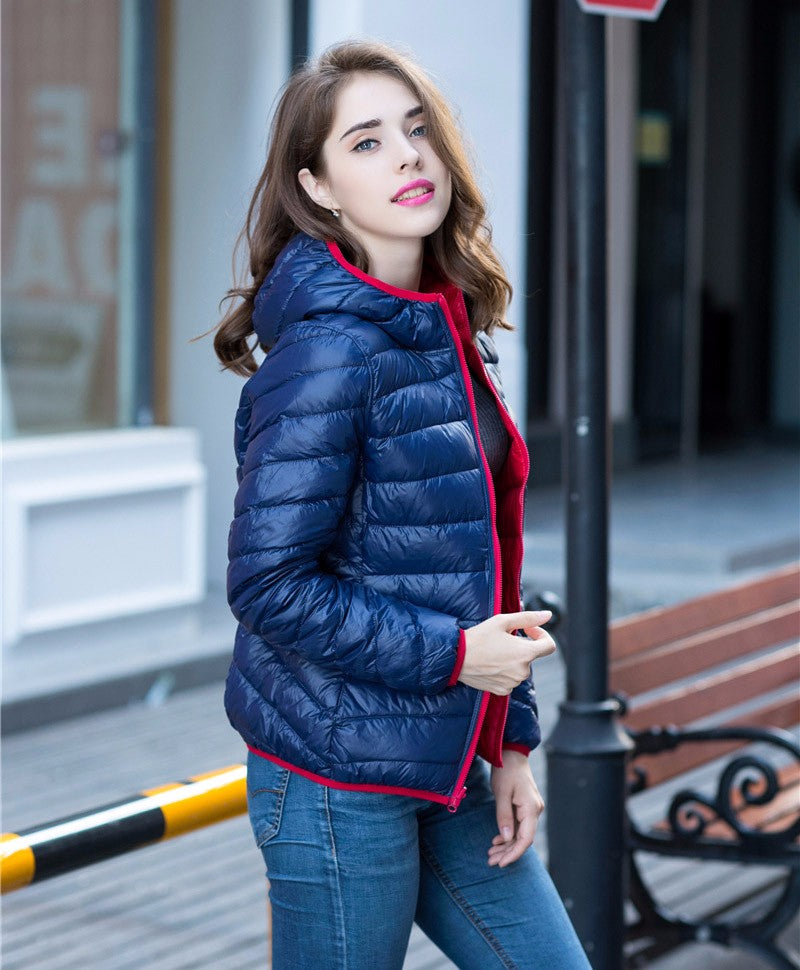 Women's Puffer Jacket with Hood | Reversible