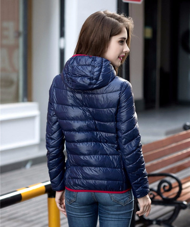 Women's Puffer Jacket with Hood | Reversible