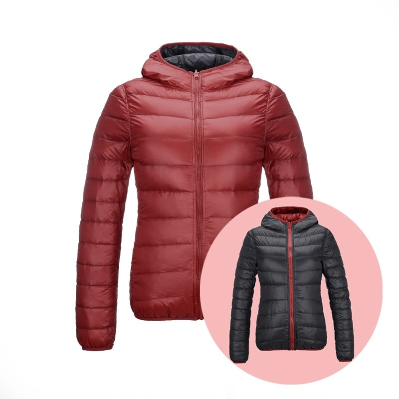 Women's Puffer Jacket with Hood | Reversible