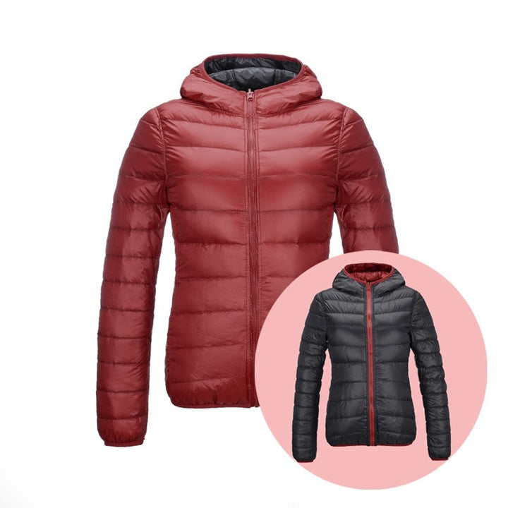 Women's Puffer Jacket with Hood | Reversible