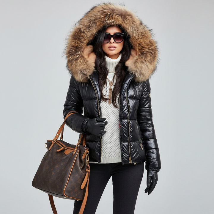 Women's Puffer Jacket with Hood & Zip Pockets | Winter