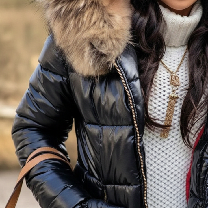 Women's Puffer Jacket with Hood & Zip Pockets | Winter