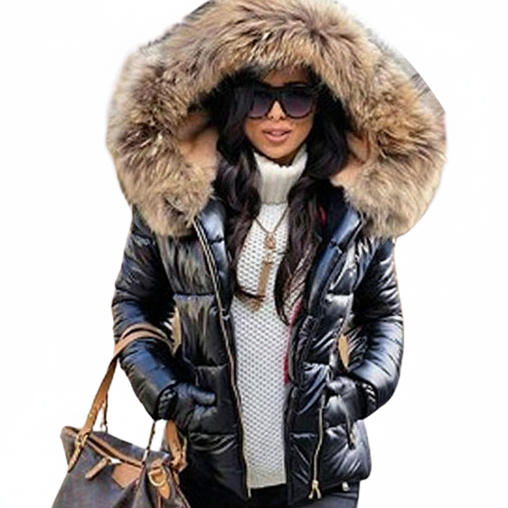 Women's Puffer Jacket with Hood & Zip Pockets | Winter
