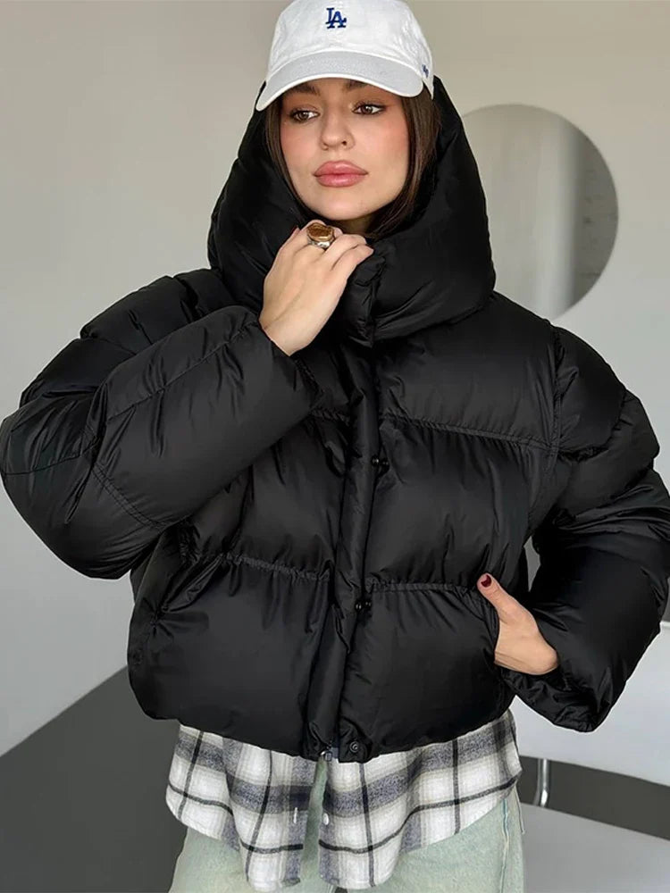 Women's Puffer Jacket with Hood & Zip Up | Cropped