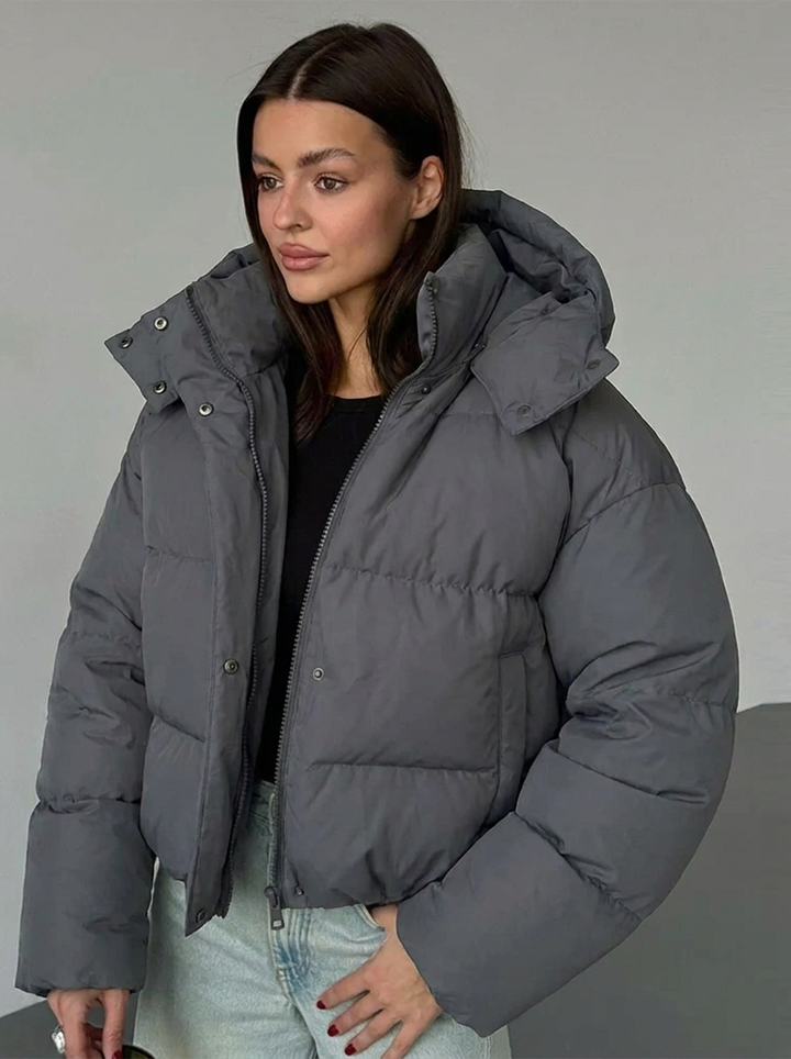 Women's Puffer Jacket with Hood & Zip Up | Cropped