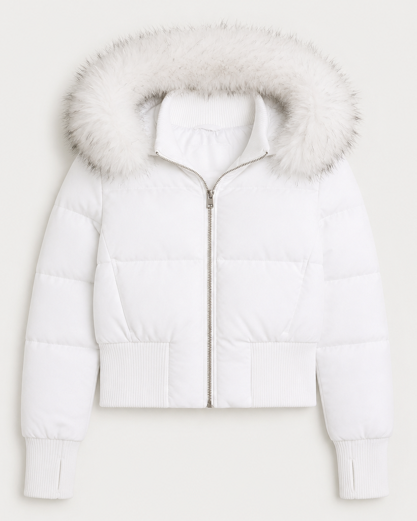 Women's Puffer Jacket with Hood & Zip Up | Ribbed Cuffs