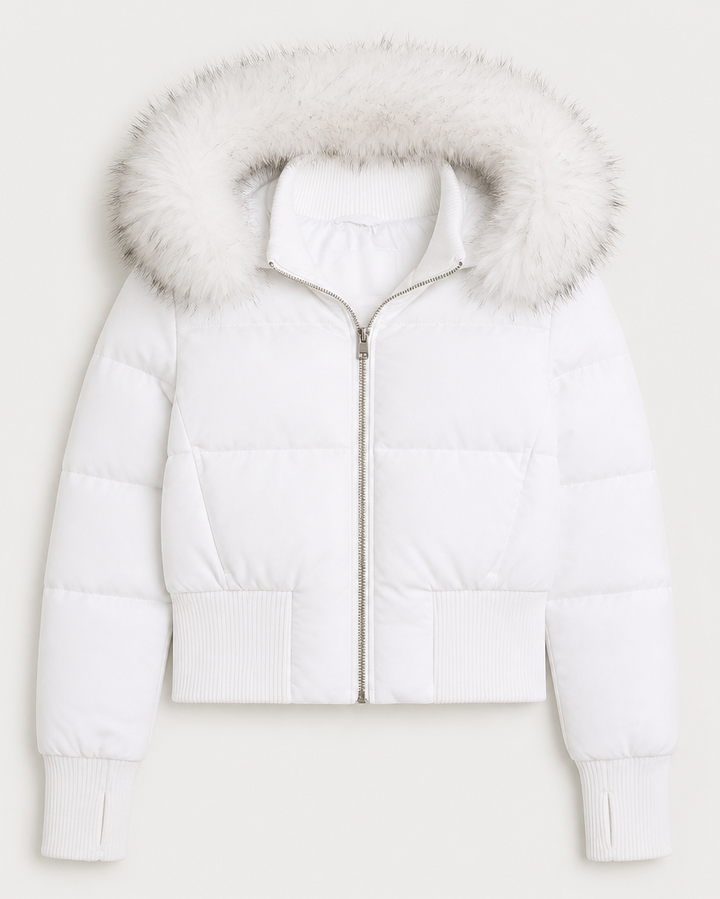 Women's Puffer Jacket with Hood & Zip Up | Ribbed Cuffs