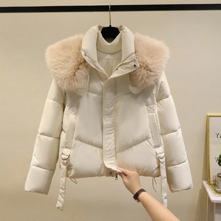 Women's Puffer Jacket with Stand & Fluffy Collar | Cropped Winter