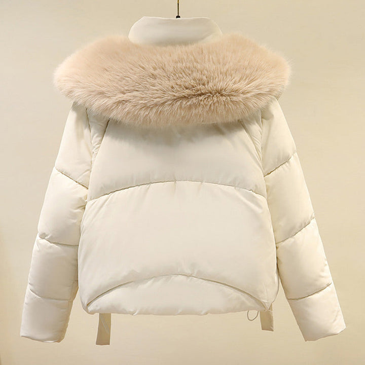 Women's Puffer Jacket with Stand & Fluffy Collar | Cropped Winter