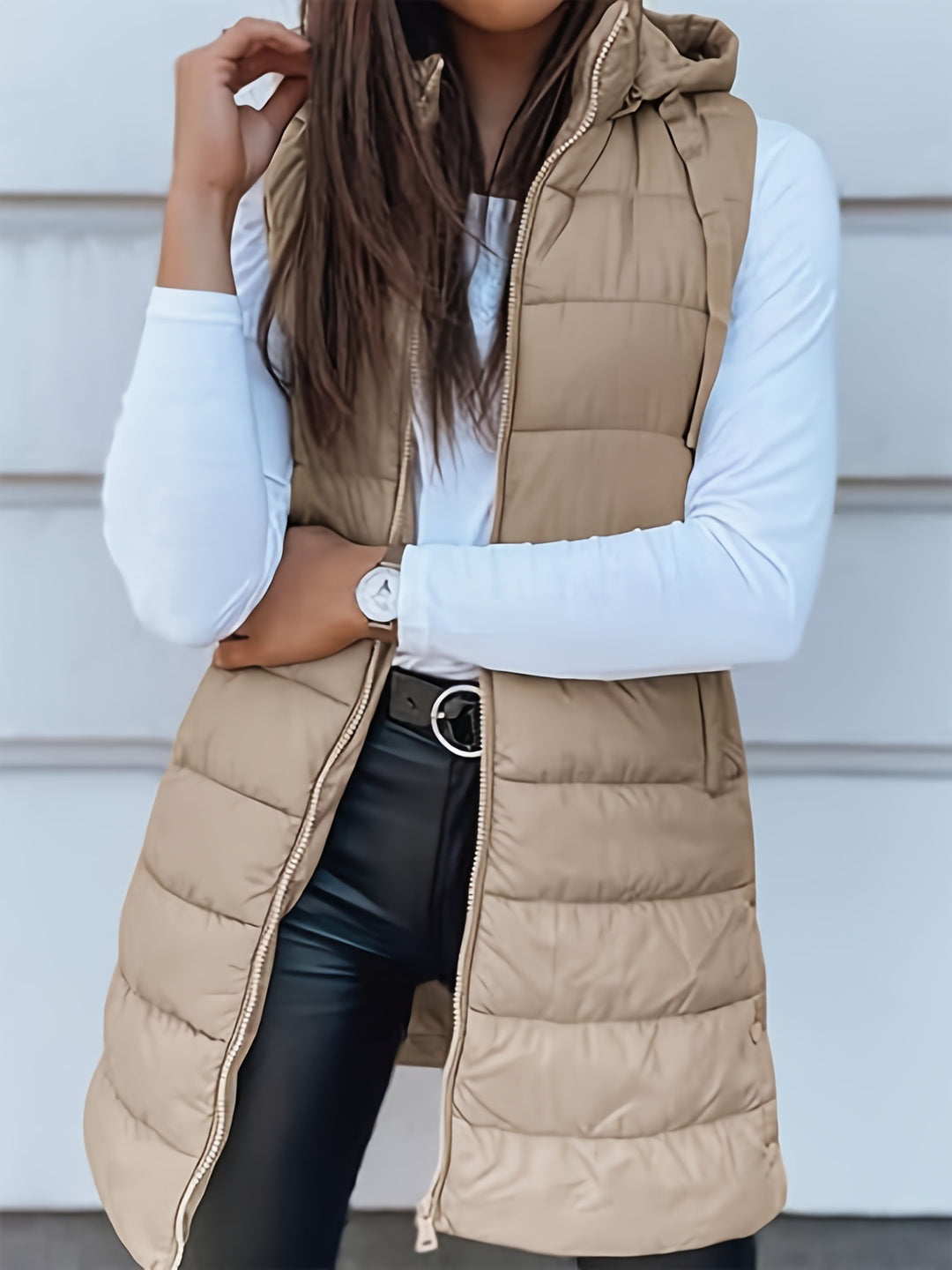 Women's Puffer Vest with Hood | Long