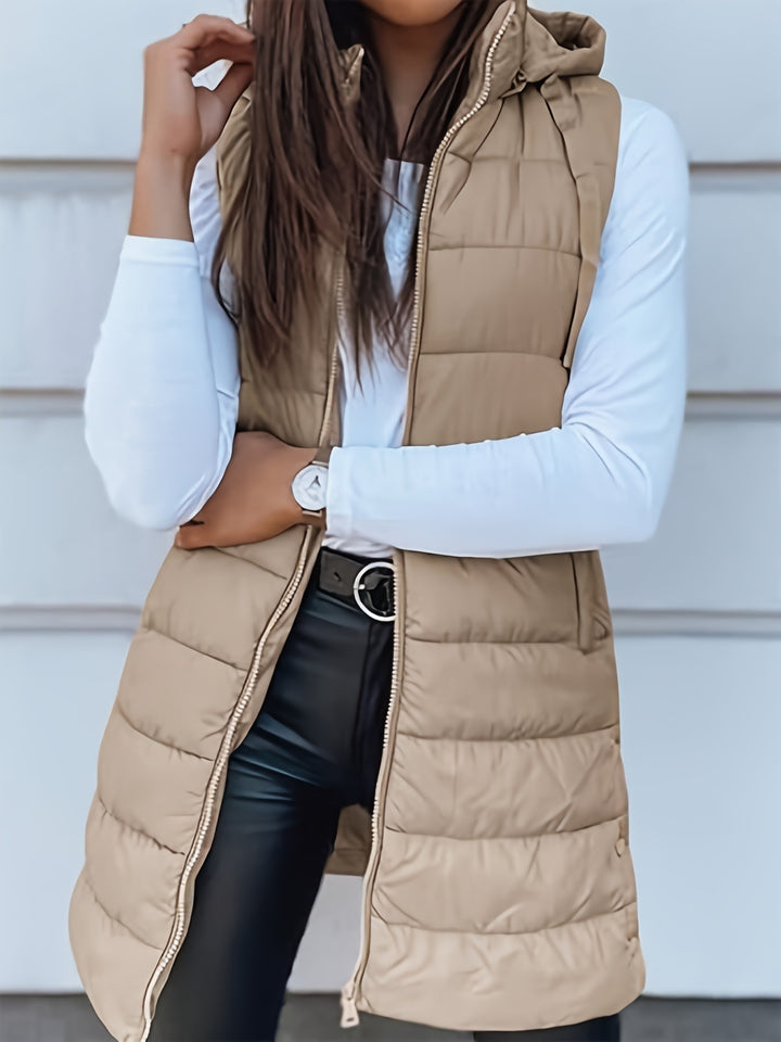 Women's Puffer Vest with Hood | Long