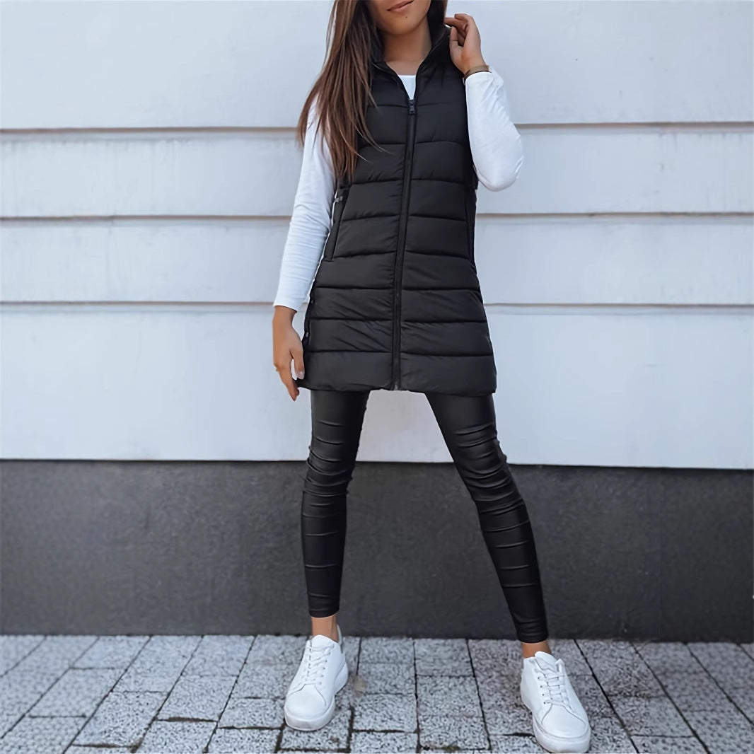 Women's Puffer Vest with Hood | Long