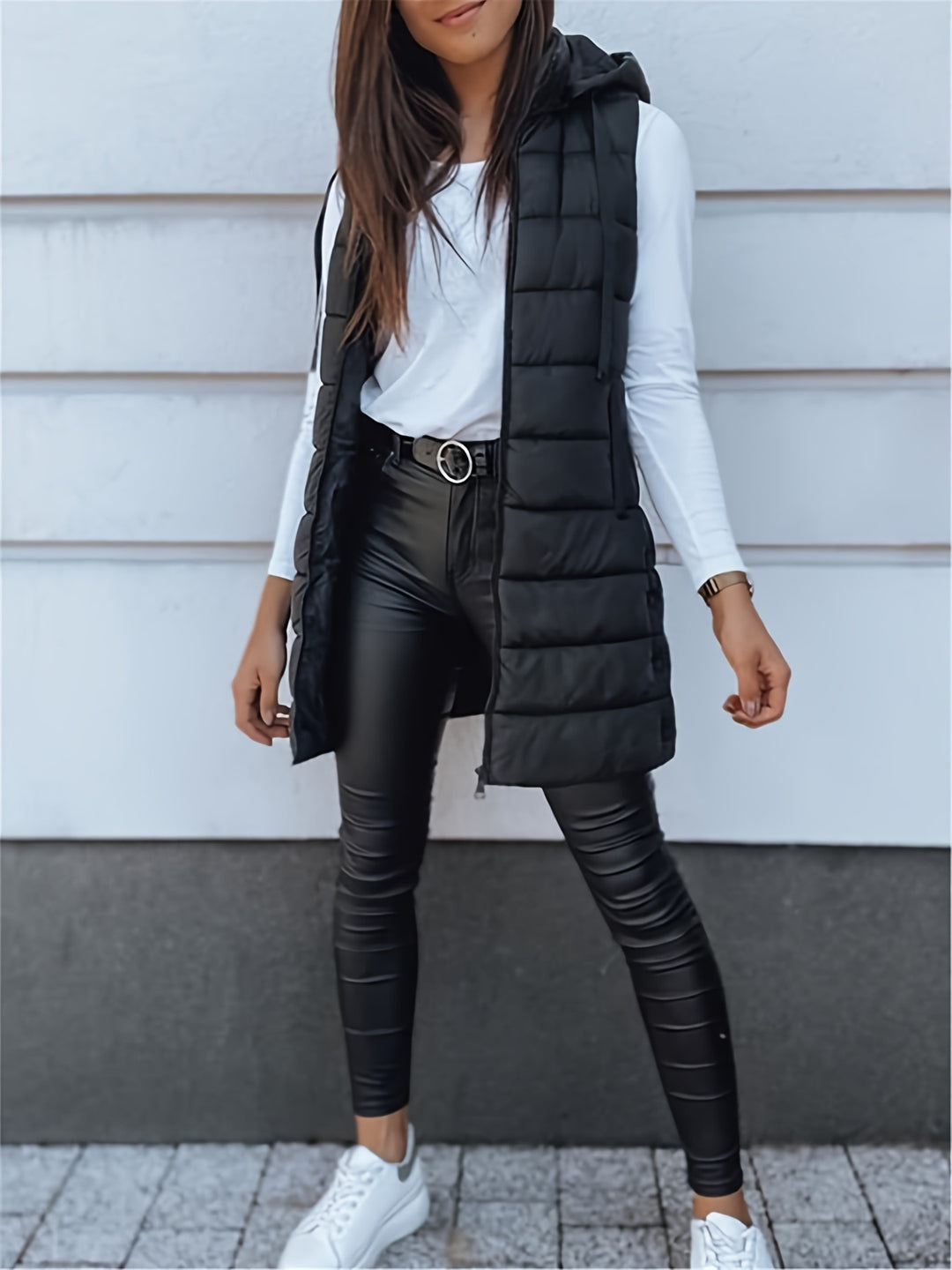 Women's Puffer Vest with Hood | Long