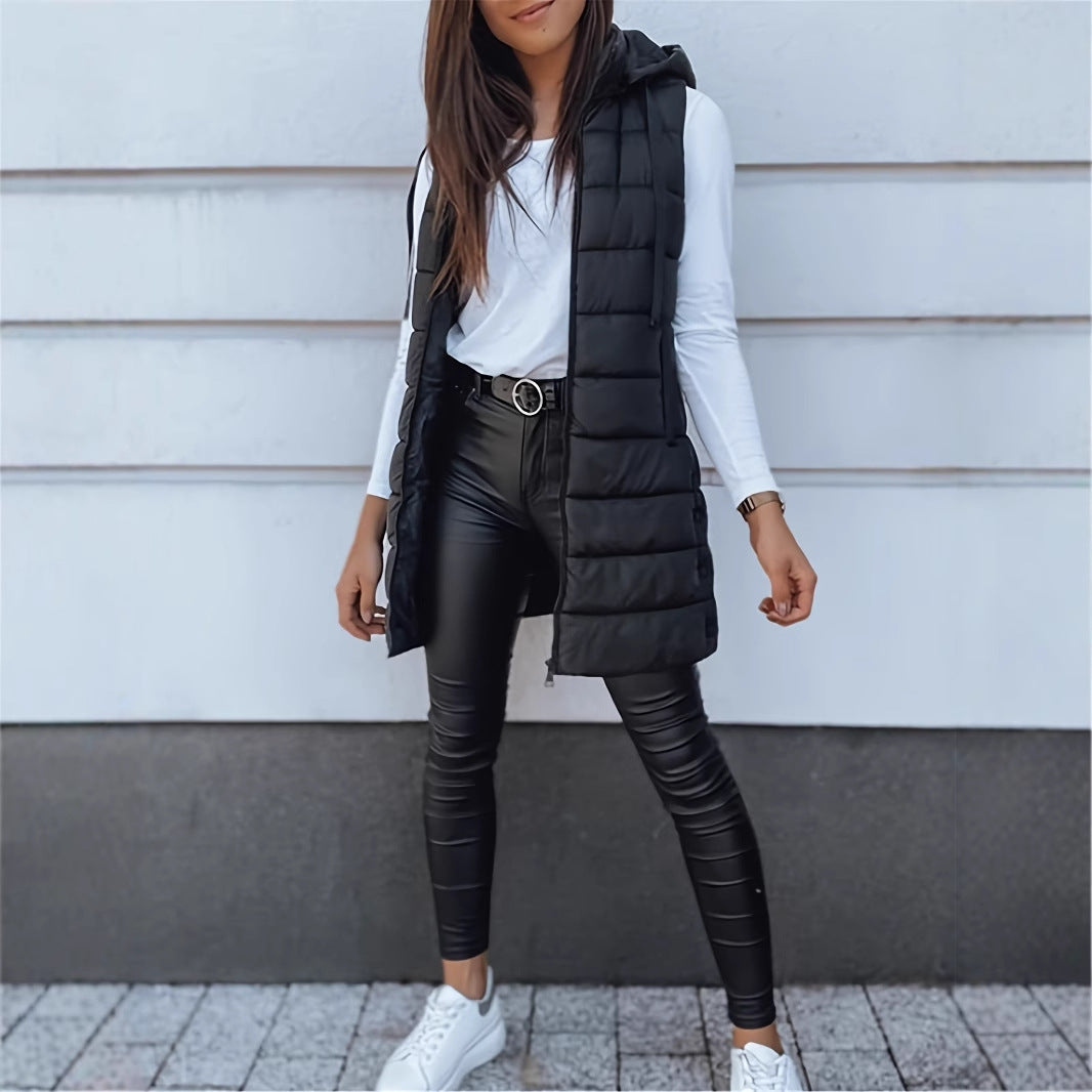 Women's Puffer Vest with Hood | Long