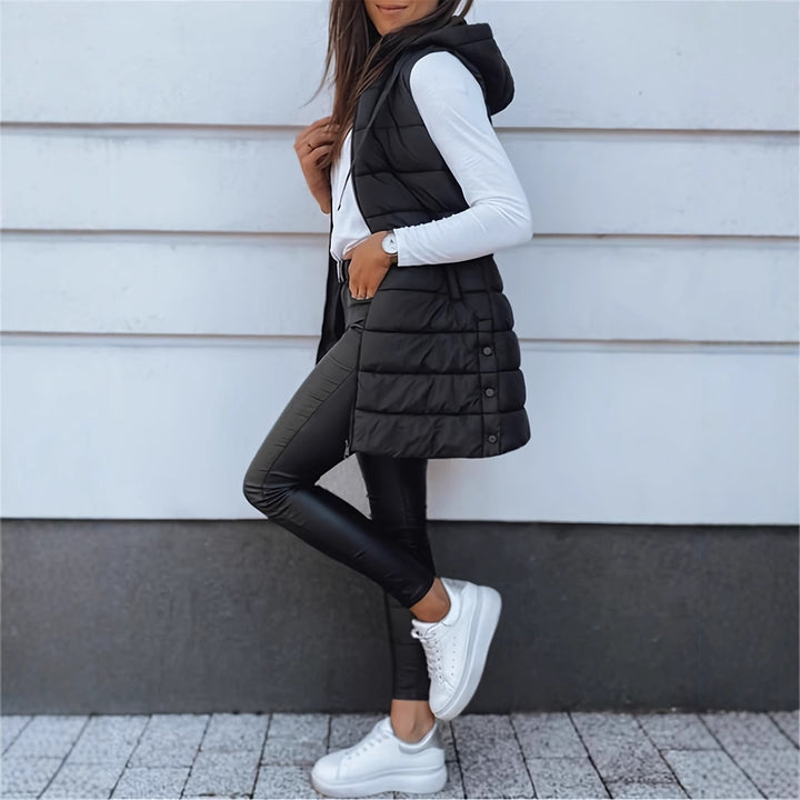 Women's Puffer Vest with Hood | Long