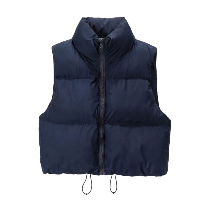 Women's Puffer Vest with Stand Collar | Cropped