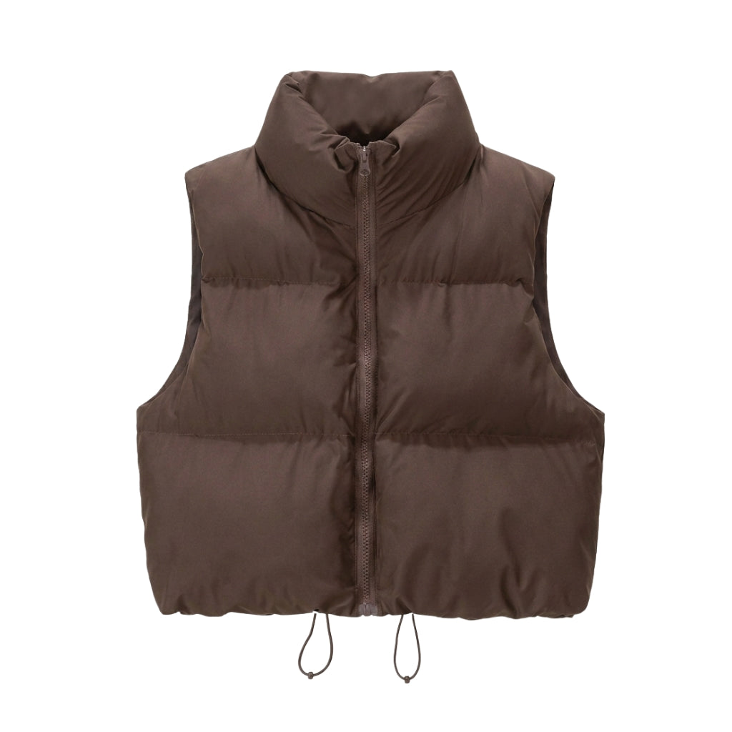 Women's Puffer Vest with Stand Collar | Cropped