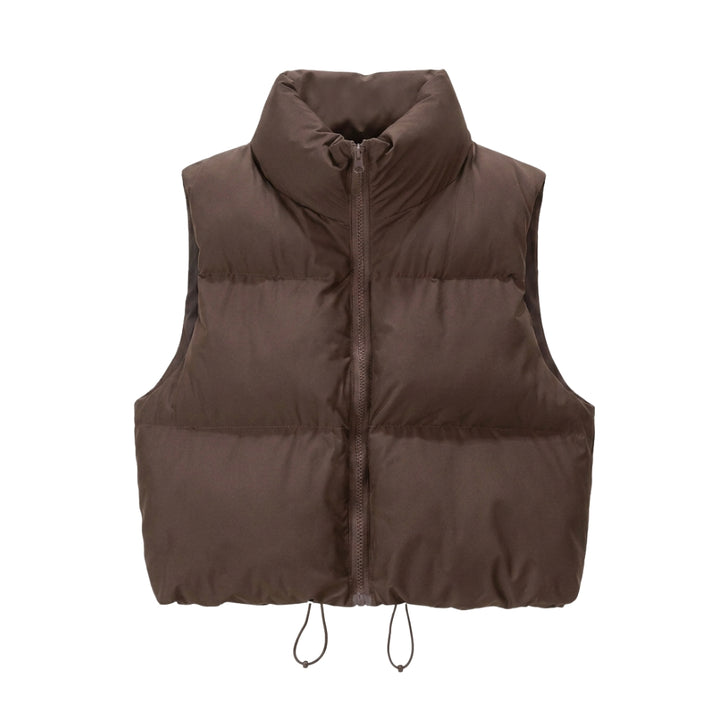 Women's Puffer Vest with Stand Collar | Cropped