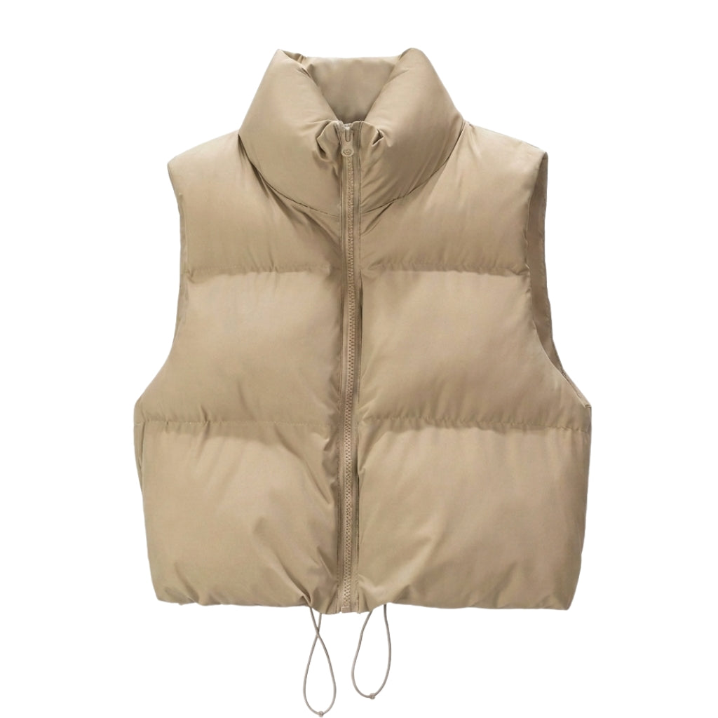Women's Puffer Vest with Stand Collar | Cropped