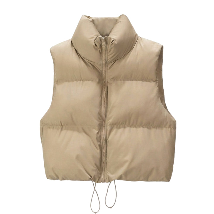 Women's Puffer Vest with Stand Collar | Cropped
