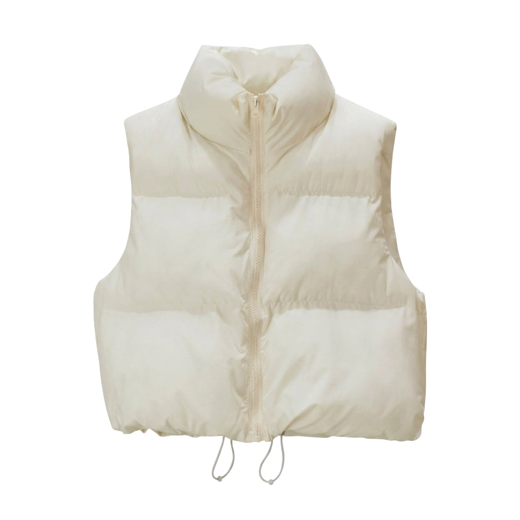 Women's Puffer Vest with Stand Collar | Cropped