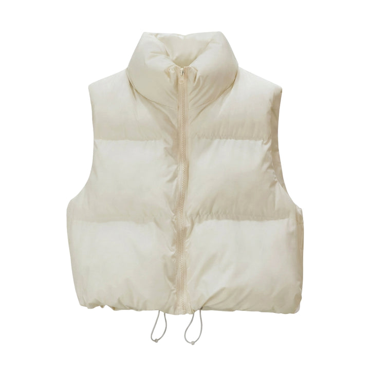 Women's Puffer Vest with Stand Collar | Cropped