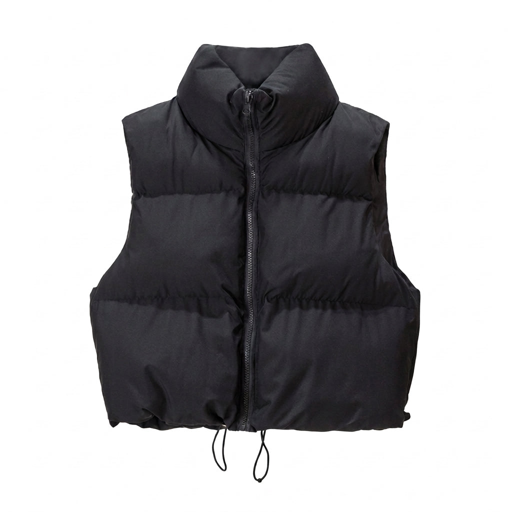 Women's Puffer Vest with Stand Collar | Cropped