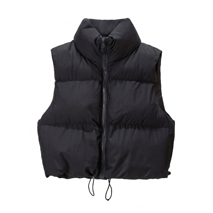 Women's Puffer Vest with Stand Collar | Cropped