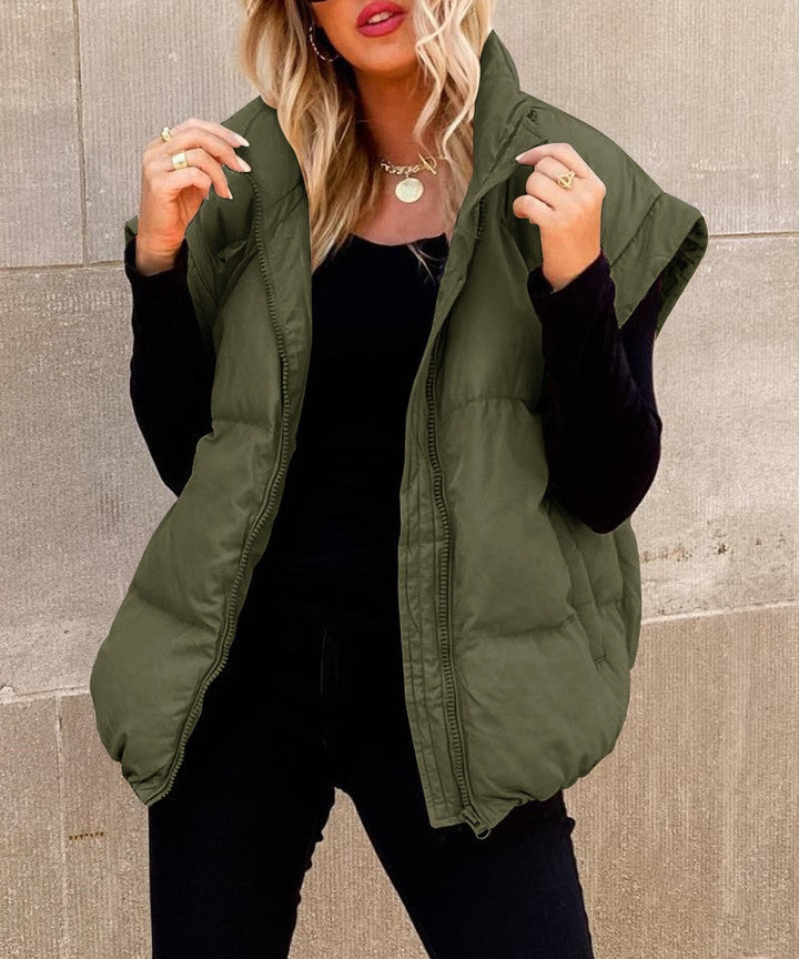 Women's Puffer Vest with Stand Collar & Zip Front | Padded