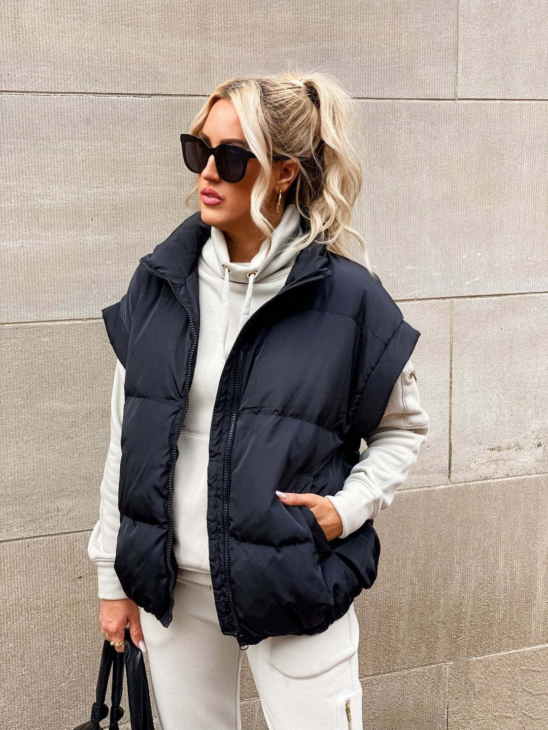 Women's Puffer Vest with Stand Collar & Zip Front | Padded