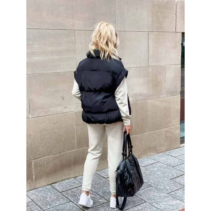 Women's Puffer Vest with Stand Collar & Zip Front | Padded