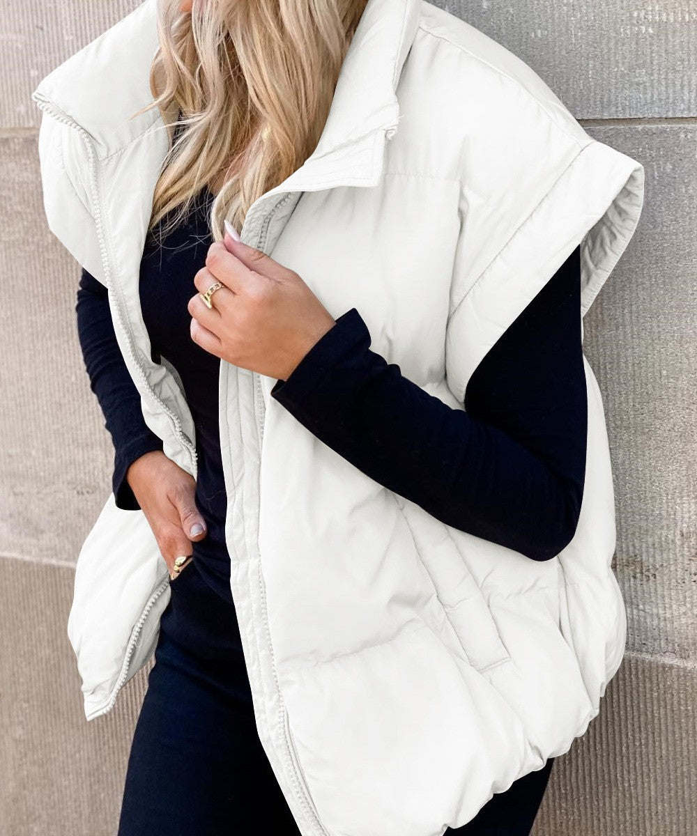 Women's Puffer Vest with Stand Collar & Zip Front | Padded