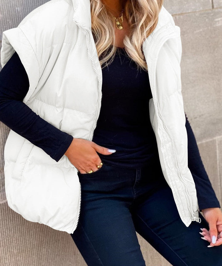 Women's Puffer Vest with Stand Collar & Zip Front | Padded