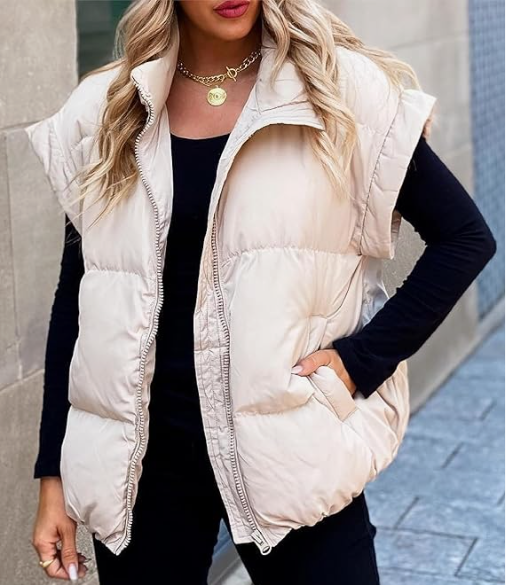 Women's Puffer Vest with Stand Collar & Zip Front | Padded