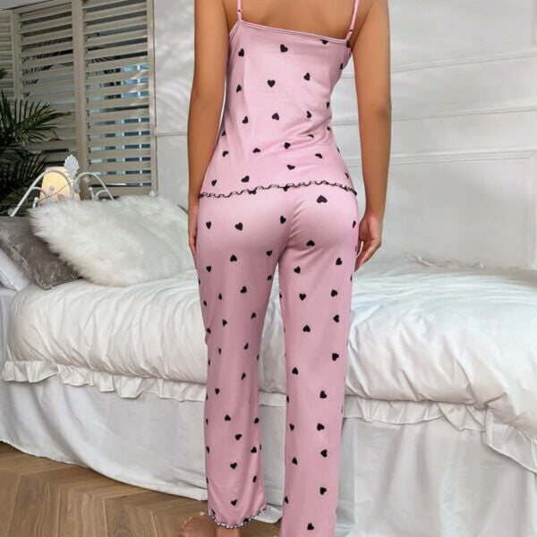 Women’s Pyjama Set with Heart Print & Cami Top | Long Pants
