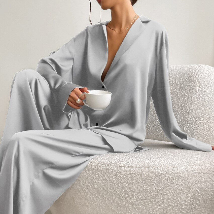 Women's Pyjamas Button-Up | Wide Leg Two-Piece