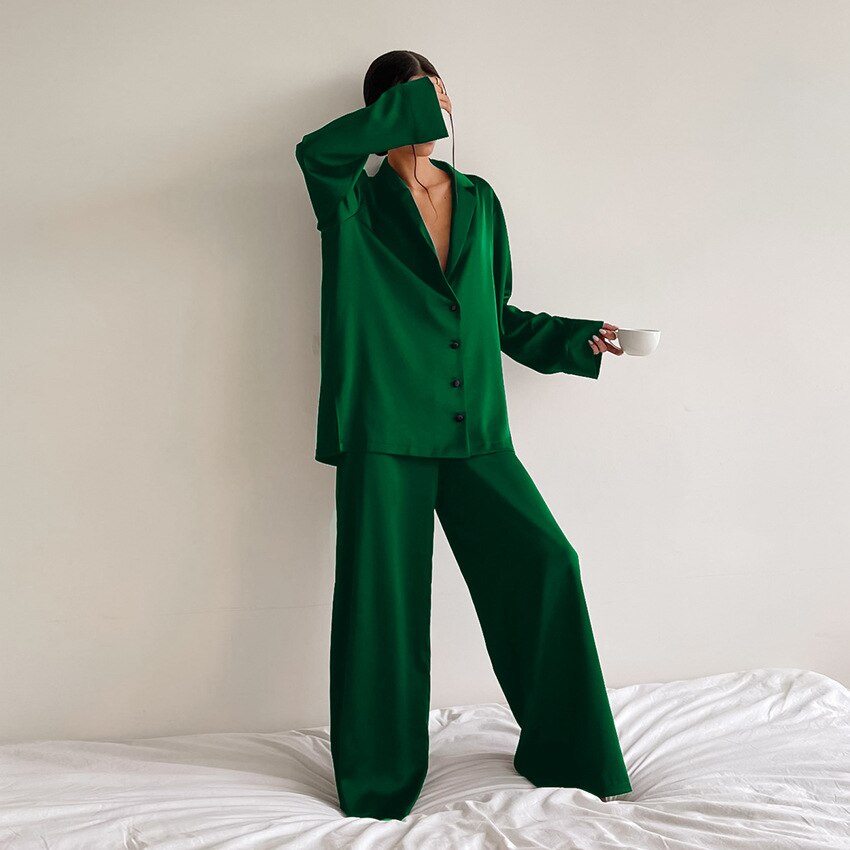 Women's Pyjamas Button-Up | Wide Leg Two-Piece