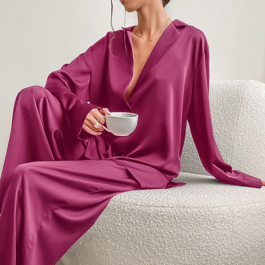 Women's Pyjamas Button-Up | Wide Leg Two-Piece