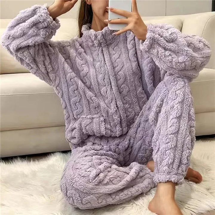 Women's Pyjamas Fluffy Zip-Up | Two-Piece Set
